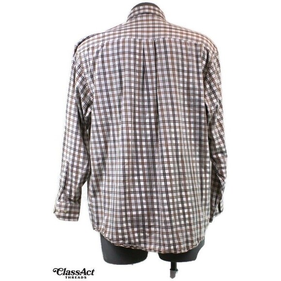 Jos A Bank Mens Button Shirt Brown Plaid Cotton Long Sleeve Collar Sz L - Picture 3 of 4